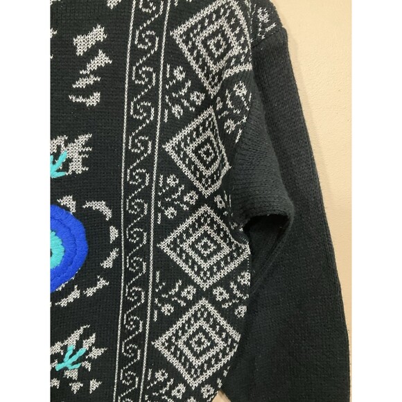 VTG Womens Sparkly Geometric Print Sweater M Black Silver Embroidered 80s 90s - Picture 3 of 7